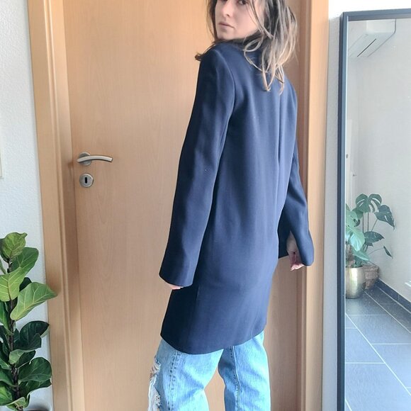 Zara Basic Outerwear Navy Blue Wool Longline Double Breasted Blazer Coat Size XS - Picture 6 of 15